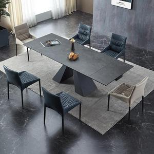 Mesa de Comedor Negra Moderna y Ecológica con Base Geométrica Única, Tablero de MDF, Diseño Rectangular de Lujo para Hogar, Restaurante u Oficina - Product Image 4