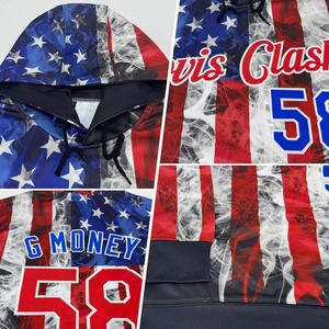 Sweat à capuche pour homme avec imprimé drapeau américain personnalisé, coupe classique, polyester, décontracté, avec poche, design par sublimation, printemps, ODM - Product Image 3