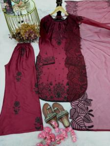 Conjunto de Kurta y Pantalón de Seda Chanderi Pura para Mujer, Diseño de Última Moda, Kurti con Salwar Kameez Estilo Pakistaní, Étnico - Product Image 3