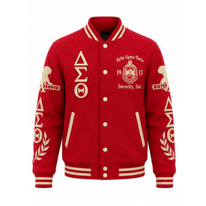 เสื้อแจ็คเก็ต Crimson Varsity ปักตัวอักษรกรีก 1913 สำหรับสวมใส่ในกลุ่มพี่น้อง  สไตล์ Preppy ติดกระดุมด้านหน้า  ลายการ์ตูน - Product Image 2