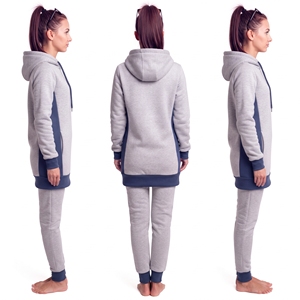2026 Latest Design <b>Women's</b> Gray Zip Up Hoodie Long Hooded Sweatshirt with Pockets <b>Navy</b> Color Block Drop Shoulder - Product Image 3