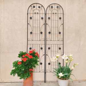 Set di 2 tralicci da giardino in metallo nero da 220 cm x 50 cm, antiruggine, per piante rampicanti, recinzioni e cancelli - Product Image 2