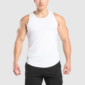 Men's <b>White</b> Solid Color O-Neck Knitted Tank Top Breathable Casual Sleeveless Gym Wear Custom Summer Fit - Product Image 3