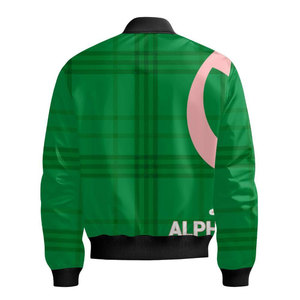 Blouson bomber à carreaux verts Alpha Aka avec lettres grecques et motif de blason, veste décontractée pour homme avec fermeture éclair avant coupe-vent - Product Image 3