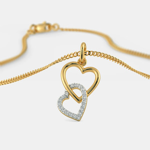 Collar con Colgante de Doble Corazón Entrelazado en Oro Amarillo con Diamante Cultivado en Laboratorio - Product Image 3