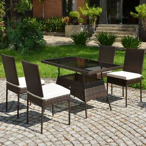 Set da Pranzo in Rattan da 5 Pezzi con Tavolo in Vetro e Sedie con Schienale Alto - Product Image 3