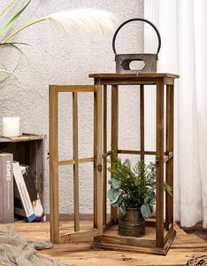 <b>Rustic</b> Wooden Display Lantern with Openable <b>Door</b> Farmhouse Decorative Candle Holder Lantern for Home Wedding Decor - Product Image 4