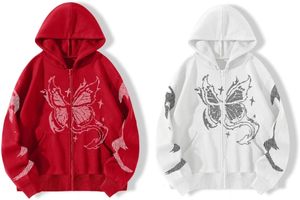 Sudadera con capucha y cremallera unisex roja, de forro polar extragrande, informal, con estampado de dragón, para otoño - Product Image 6
