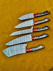 Coffret de 5 couteaux de chef LEGACY BLADES en acier Damas, manche en bois fait main, 67 couches, durable, éco-responsable, tranchant, à lame droite - Product Image 2