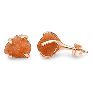 Boucles d'oreilles clous classiques plaquées or rose faites à la main avec pierre de soleil 5-7mm, bijoux pierre de naissance de juillet pour femme, cadeau - Product Image 5