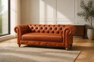 Genuine Leather <b>Chesterfield</b> Sofa Three Seat Tufted Back Rolled Arm Midcentury Modern Eco-Friendly Sofa <b>Bed</b> Workshop School Park - Product Image 5
