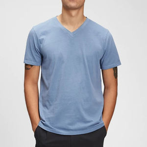T-shirts blancs pas chers du fabricant, 100% polyester, t-shirts décontractés à col en V pour hommes, OEM - Product Image 3