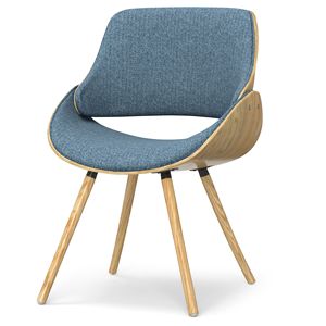 Sedia da pranzo Malden in legno curvato con schienale in denim blu/marrone chiaro - Product Image 1