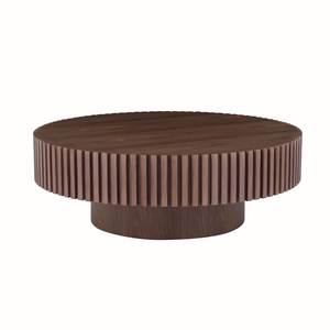 Modern <b>Round</b> Wood Coffee <b>Table</b> with Fluted <b>Side</b> Design for Living Room Furniture - Product Image 1