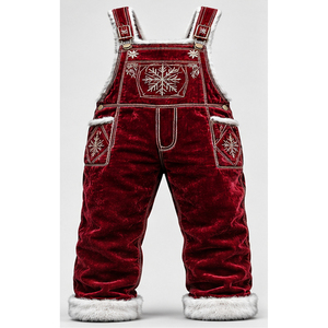 <b>Christmas</b> Velvet Overalls for Adults Burgundy Snowflake Embroidered Bib <b>Pants</b> with Faux Fur Trim Winter Holiday Outfit - Product Image 1