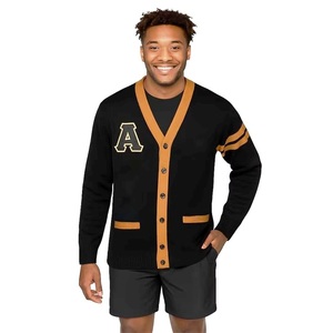 Cardigan universitaire unisexe personnalisé avec logo Alpha 1908, col en V, noir et or, en tissu tricoté de haute qualité pour les sororités - Product Image 1