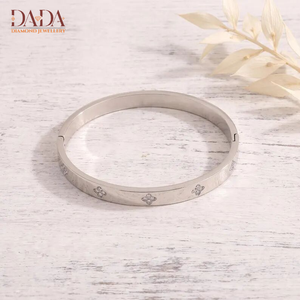 <b>Gold</b> Bangle <b>Bracelet</b> with Lab Grown Diamond Floral Accents Custom Fine Jewelry Women Luxury Gift Jewelry - Product Image 3