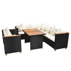 Juego de 5 Muebles de Patio de Ratán Sintético Negro y Blanco Crema, Elegante Colección de Comedor para Exteriores - Product Image 3