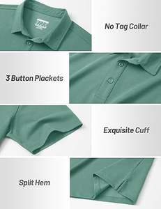 Polo de golf de qualité supérieure, manches courtes, performance tactique, t-shirts en coton piqué doux, 3 boutons, chemises classiques - Product Image 4