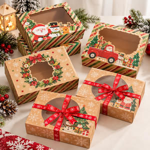 Custom <b>Christmas</b> Kraft <b>Gift</b> <b>Boxes</b> with Window Ribbon for Cookies Candy Bakery Packaging - Product Image 6