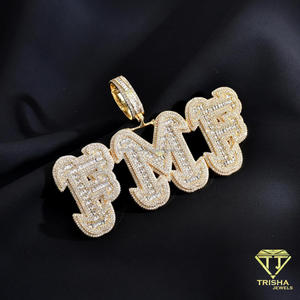 Pendentif personnalisé avec numéro FMF, plaque nominative, diamant cultivé en laboratoire, entièrement serti, testeur de diamant VVS, finition dorée, collier à lettres audacieuses - Product Image 6