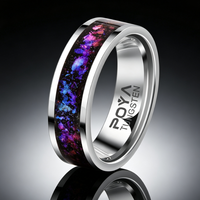 Wolframcarbid-Ring mit Blau-Lila Sternenhimmel-Einlage, Polierte Kante, Komfortabler Ehering für Männer und Frauen, Verlobungs- und Versprechensschmuck