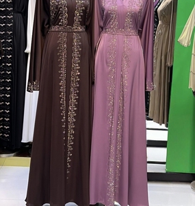 Wholesale Modest Dubai Beaded Sequined Long Sleeve Abaya Muslim Traditional Handmade Wedding Women Polyester Breathable V Neck - Product Image 6