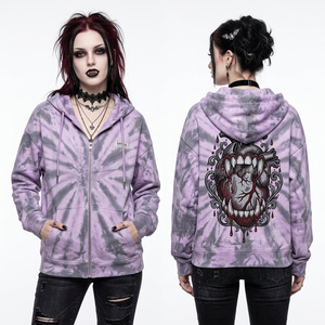 Custom Magenta Purple Tie Dye Hoodie Women Asymmetrical Hem Gothic Butterfly Skull Graphic Print Oversized Hip Hop Hoodie - Product Image 5