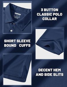 Men's Navy Blue Short Sleeve Knitted Polo Shirt Classic <b>3</b> Button Collar Solid Color Casual Breathable Design - Product Image 5