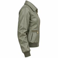 Blouson aviateur vintage A2 en cuir de vachette véritable vert sauge pour femme, col rabattu, ourlet côtelé, Darkry Factory Vendor