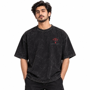 เสื้อยืดโอเวอร์ไซส์ผ้าฝ้ายหนานุ่มทรงหลวมสไตล์วินเทจฟอกสีลำลองสำหรับผู้ชาย เสื้อยืดโอเวอร์ไซส์ฟอกสีแบบแอซิดวอชใส่สบายทุกวันสำหรับผู้ชาย - Product Image 1