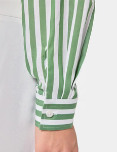 Women's Classic Green and <b>White</b> Geometric Long Sleeve Button Down <b>Shirt</b> with Collar Office Skinny Woven - Product Image 2
