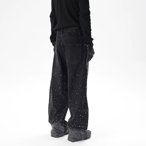 Women’s Y2K Customized Rhinestone Bow Jeans <b>Wide</b> <b>Leg</b> Baggy Denim Pants High Waist Loose Fit <b>Sparkly</b> Streetwear 100% Cotton Jeans - Product Image 2