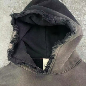 Sudadera con capucha para hombre, con cremallera, lavado ácido, 100% algodón, forro polar, estilo vintage, rasgada, informal, para invierno - Product Image 2