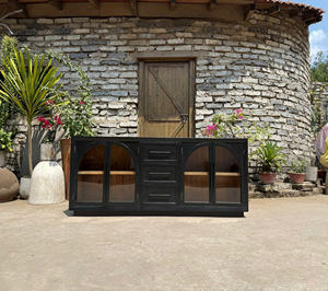 Vintage Luxury Pine Wood Glass Door <b>Cabinet</b> Durable Storage for Living Room. - Product Image 1