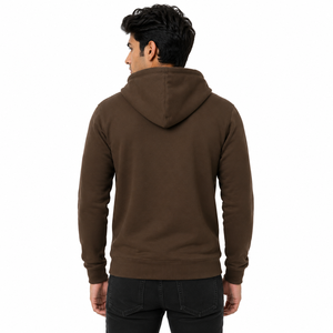 Sweat à capuche pour homme à coupe classique, marron, entièrement zippé, en molleton de coton, avec lettres brodées style universitaire, poche kangourou, streetwear d'hiver, marque privée - Product Image 3