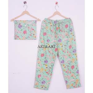 Unique Design Wear Pajama Set Cotton Pants <b>Shirt</b> Pajama Set Sleepwear Pajama set <b>for</b> <b>Women</b> Hand Block and Floral Printed PJ set - Product Image 2