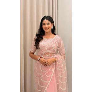Designer <b>Saree</b> <b>Blouse</b> with Sequin Beads Pearl Sequence Embroidery Work for Wedding Party Festive Events Luxury Fashion Wear Chic - Product Image 6