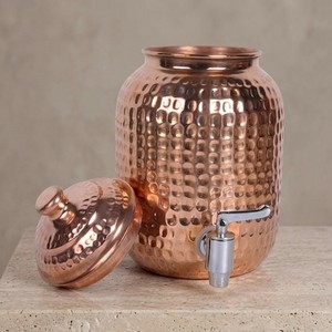 Distributeur d'eau vintage en cuivre martelé avec couvercle, pot de stockage ayurvédique en cuivre fait main pour comptoir de cuisine et décoration intérieure - Product Image 5