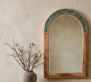 Arched Hammered Copper Mirror, <b>Moroccan</b> Green Patina Wall <b>Decor</b> - Product Image 1