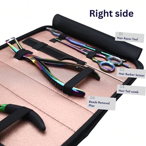 Juego completo de alicates para extensiones de cabello: Alicates de crimpado de microperlas, Alicates de cierre, Cortador de enlaces, Peine de cola, Tijeras de precisión para barbería - Product Image 5