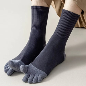 Five Toe Knee High <b>Socks</b> For <b>Men</b> Women Breathable Knitted Cotton Bamboo Fiber Solid Color <b>White</b> Blue Black Spring Casual Wear - Product Image 6