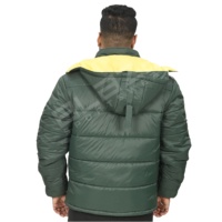 Manteau d'hiver pour homme en duvet vert avec rayures jaunes, fermeture éclair à capuche, veste décontractée en polyester épais