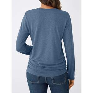 2025 2025 femmes à manches longues col rond hauts basique automne T-Shirt froncé conception affaires décontracté à la mode tenues taille XL Logo - Product Image 3