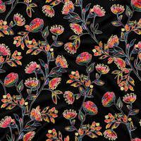 Tissu de rideau de luxe Botanique Noir en crêpe plat rétro peigné et résistant à l'eau, motif Kalamkari Giardino Notturno, qualité supérieure, couleur Minuit