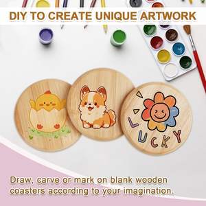 Sous-verres en bois avec support, sous-verres antidérapants en bois pour boissons, porte-bougies, sous-verres ronds pour boissons, tasses, verres, café, bière - Product Image 3