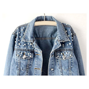 Women Oversized <b>Denim</b> <b>Jacket</b> Embroidered Pearls Beading Stylish Casual Loose Fit Jeans Coat Trendy Streetwear Fashion Outerwear - Product Image 6