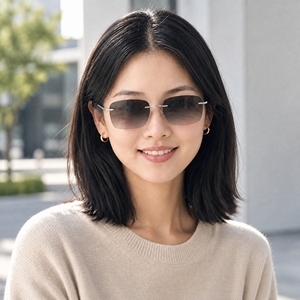 Lunettes de soleil photochromiques, monture carrée sans bordure en titane, avec verres en résine grise confortables et protection UV420 à la lutéine - Product Image 4