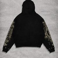 Sudadera con capucha de invierno con lavado ácido, estilo streetwear desgastado, efecto descolorido por el sol, para hombre, con pedrería, diseños personalizados, lavado a la piedra, 100% con letras bordadas