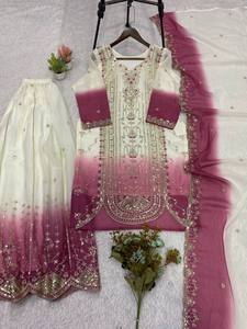 Ensemble indien pakistanais blanc et violet dégradé, robe Anarkali brodée en Georgette, dupatta en tulle, séchage rapide, tenue de mariage festive - Product Image 3